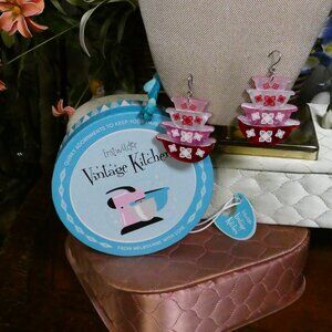 Erstwilder Vintage Kitchen Nanna's Prized Flower Bowls Earrings in Pink w/ Box